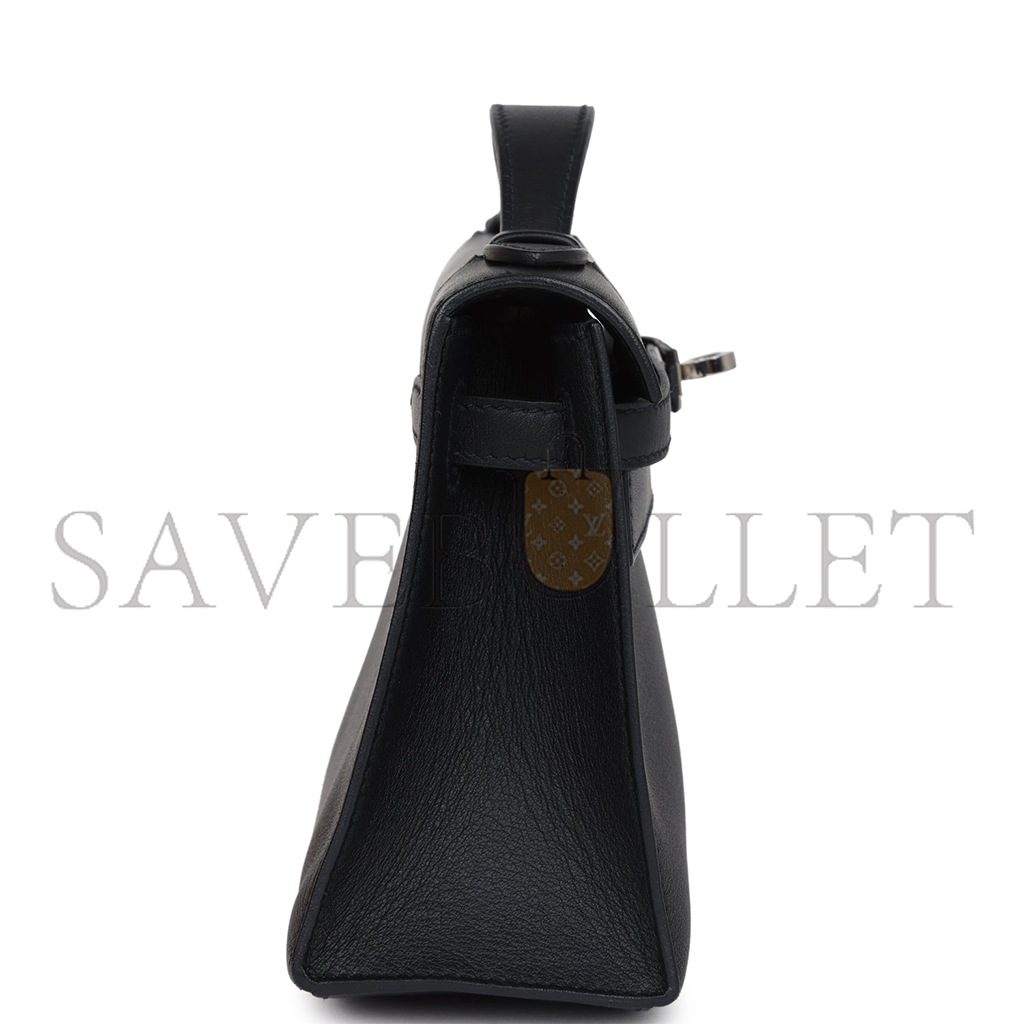 H**mes kelly pochette black with velvet green swift palladium hardware (22*14*7cm)
